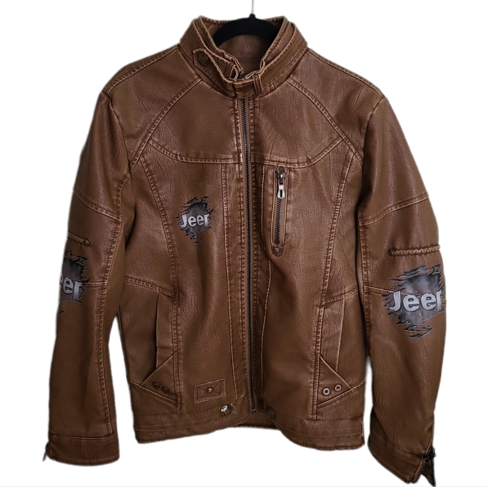 Jeepaholic Brown FauxLeather Faux Fur Lining Jeep Jacket MTO Size Large